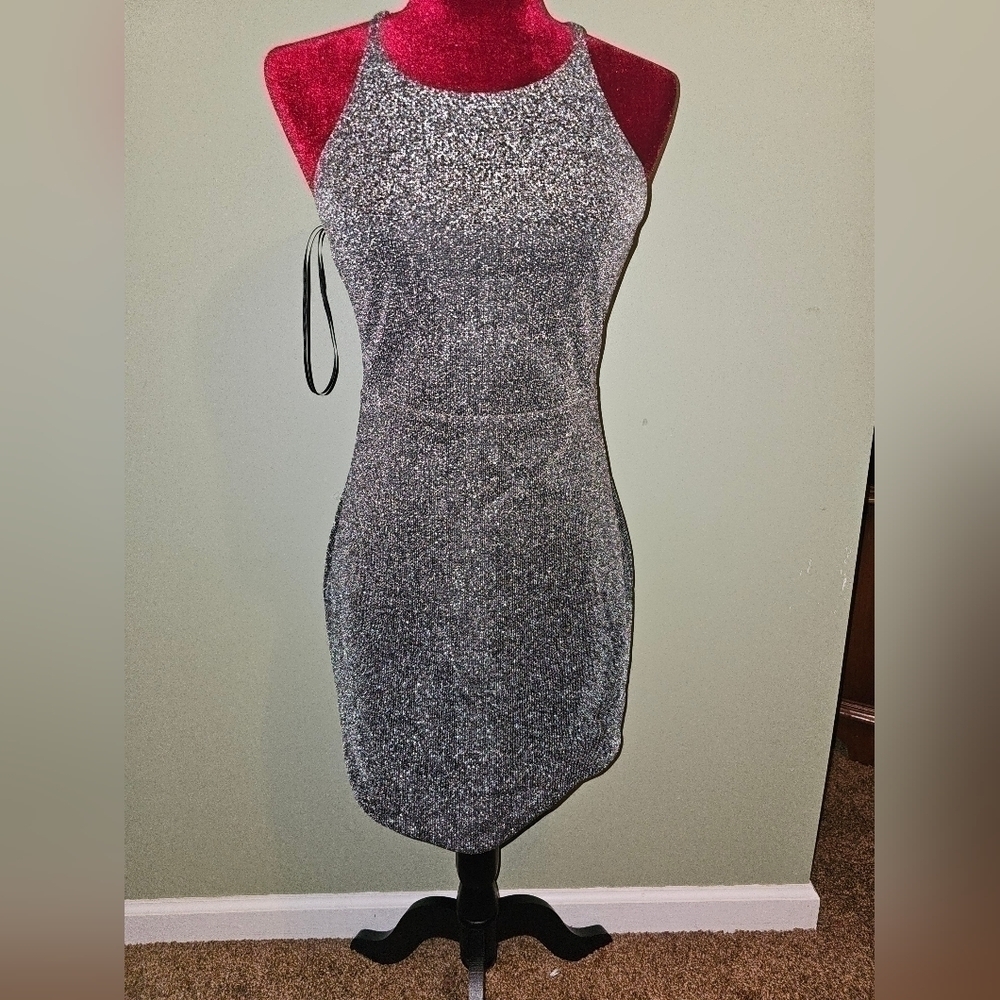 Express Metallic Silver Evening Cocktail MINI Dress - SZ 2